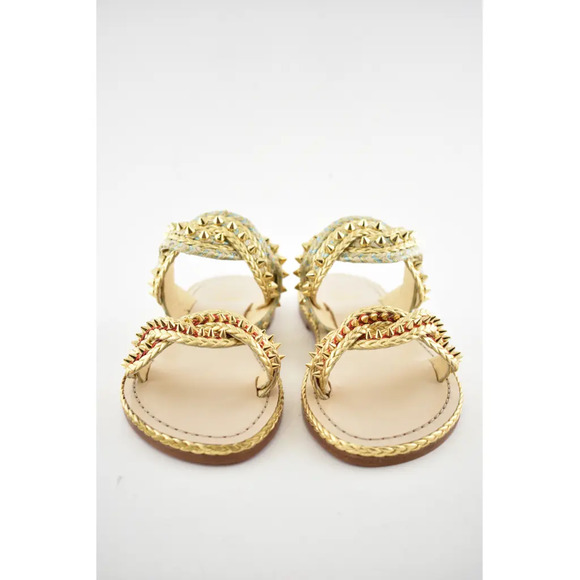 Christian Louboutin Normandie Flat Rope Gold Leather Spike Slip Slide Sandal 36 - Picture 6 of 11